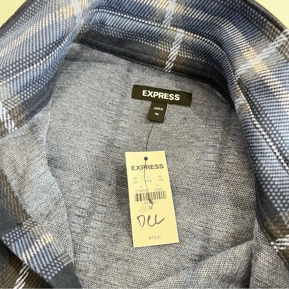 Express Blue Plaid Button-Up Shirt Flannel Comfy Soft Size Medium Long Sleeve - Picture 6 of 7